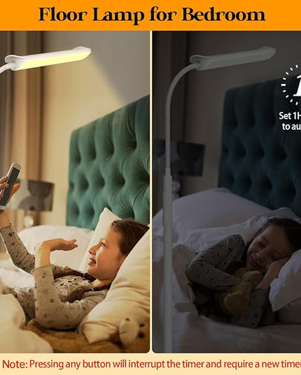 LED Floor Lamp, 18W Super Bright Floor Lamp for Living Room, Adjustable Stepless Colors & Brightness Gooseneck Standing Lamp, Eye Caring Reading Light with Remote& Touch Control for Bedroom Office - LeafyLoom