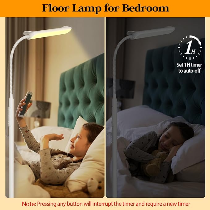 LED Floor Lamp, 18W Super Bright Floor Lamp for Living Room, Adjustable Stepless Colors & Brightness Gooseneck Standing Lamp, Eye Caring Reading Light with Remote& Touch Control for Bedroom Office - LeafyLoom