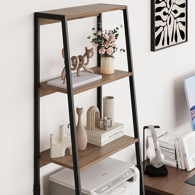 Industrial Bookshelf, Tall Bookcase with 3 Fabric Storage Drawers, Display Standing Shelf Unit for Living Room, Home Office, Vintage Brown - LeafyLoom