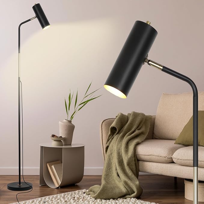 Floor Lamp, Industrial Floor Lamps for Living Rooms & Bedrooms - Rustic Farmhouse Reading Lamp Standing, Adjustable Metal Heads Indoor Task Lighting for Living Room Office Home Décor (Black-D01) - LeafyLoom
