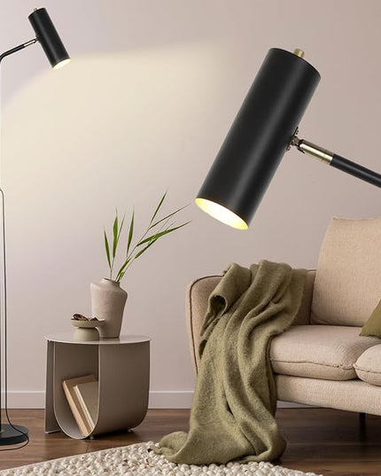 Floor Lamp, Industrial Floor Lamps for Living Rooms & Bedrooms - Rustic Farmhouse Reading Lamp Standing, Adjustable Metal Heads Indoor Task Lighting for Living Room Office Home Décor (Black-D01) - LeafyLoom