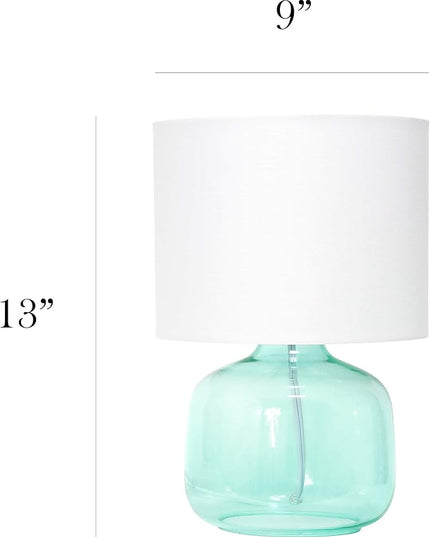 Simple Designs LT2064-AOW Aqua Glass Table Lamp with White Fabric Shade - LeafyLoom