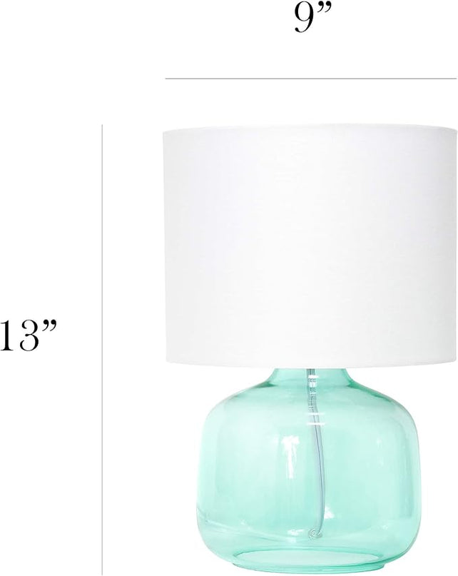 Simple Designs LT2064-AOW Aqua Glass Table Lamp with White Fabric Shade - LeafyLoom
