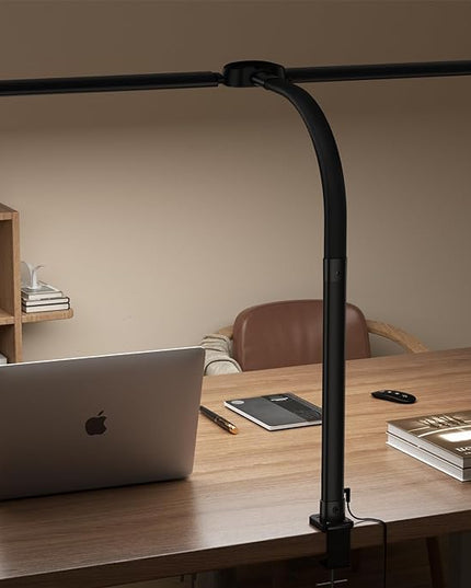 Led Desk Lamp with USB Charging Port Architect Task Dual Lamps for Home Office with Atmosphere Lighting, 24W Ultra Bright Modern Flexible Gooseneck Tall Table Light 5 Color Modes for Drafting Reading - LeafyLoom