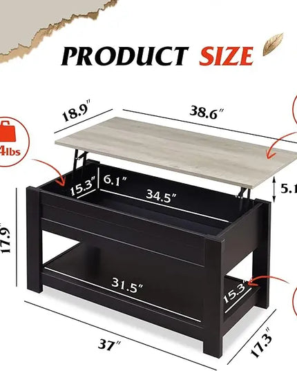 WLIVE Coffee Table, 39" Lift Top Coffee Table with Hidden Compartment and Storage Shelf for Living Room,Greige - LeafyLoom
