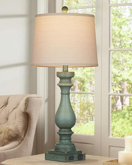 29" Tall Table Lamp for living room set of 2,Vintage Bedside Nightstand Lamps with USB C+A Ports & AC Outlet,3-Way Dimmable Touch Control Retro Green Desk Lamp for Bedroom,color 4 - LeafyLoom