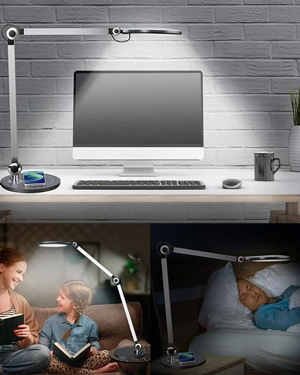 Desk Lamp,Led Architect Desk Lamp,Desk Lamps for Home Office,Table lamp with Wireless Charger & Adjustable Swing Arm,Touch Control, 3 Lighting Mode,5 Brightness,Eye-Caring Office Lamp - LeafyLoom