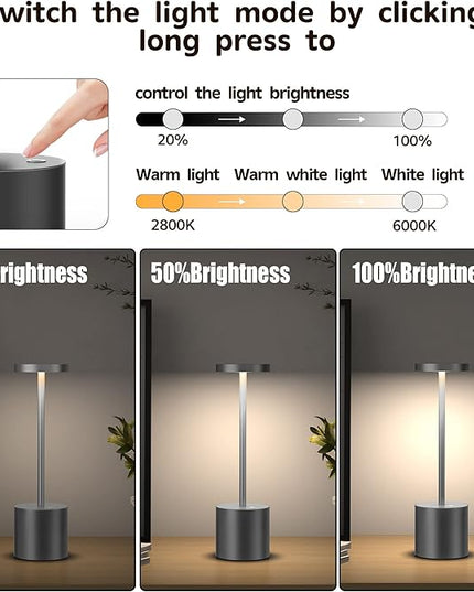 2Pack Cordless Table Lamp, Rechargeable LED Battery 5000mAh Metal USB Portable Powered Desk Lamp, 3 Levels Brightness Light for Restaurants Outdoor (2pack 10.25in Grey) - LeafyLoom