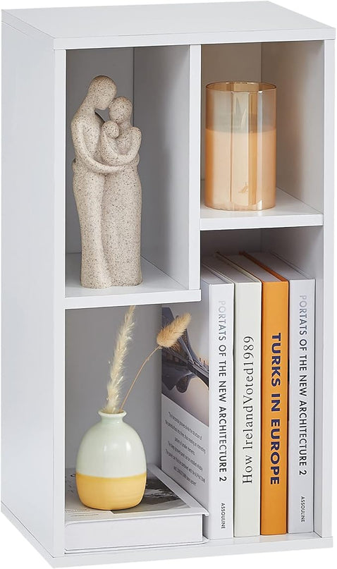 VECELO 3-Cube Open Bookcase, Small Bookshelf with Height Difference Shelves for Most Books, Horizontal Available, 2-Tier Storage Organizer for Home Office, Living Room, Pearl White - LeafyLoom