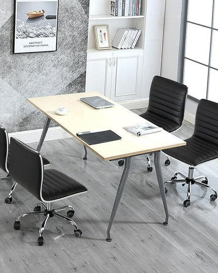 Yaheetech Adjustable Task Chair PU Leather Low Back Ribbed Armless Swivel Black Desk Chair Office Chair Wheels, Black - LeafyLoom