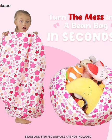Wekapo Stuffed Animal Storage Bean Bag Chair Cover for Kids | Stuffable Zipper Beanbag for Organizing Children Plush Toys Large Premium Cotton Canvas (Small star, X-Large) - LeafyLoom