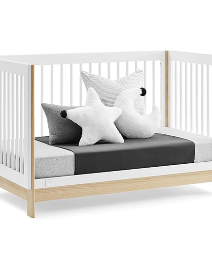 Delta Children babyGap Tate 4-in-1 Convertible Crib + Brannan Bear Bookcase with Bins + Brannan Bear Wall Shelf with 4 Hooks, Bianca White/Natural (Bundle) - LeafyLoom