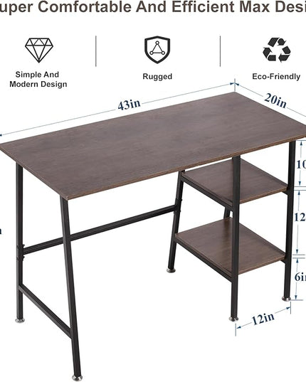 VECELO 43 Inch Home Office Computer Easy to Assemble Simple Table Modern Student Study Desk,Water Proof, Brown - LeafyLoom