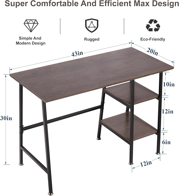 VECELO 43 Inch Home Office Computer Easy to Assemble Simple Table Modern Student Study Desk,Water Proof, Brown - LeafyLoom