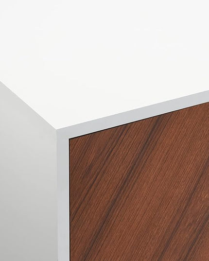 ROCKPOINT Modern 2 Door Asymmetrical Console Stand for TVs up to 58 Inches, 52inch, White - LeafyLoom
