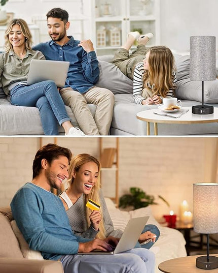 AKASUKI Table Lamp for Bedroom, 3 Way Dimmable Touch Lamp with Dual Charging Station, Small Bedside Lamps for Night Stands, Living Room, Office(LED Bulb Included) - LeafyLoom