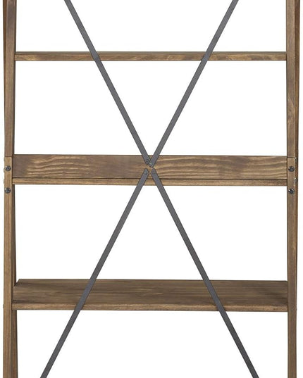 Walker Edison X Back Modern Farmhouse Wood Bookcase Bookshelf Home Office Living Room Storage, 4 Shelves, Brown - LeafyLoom