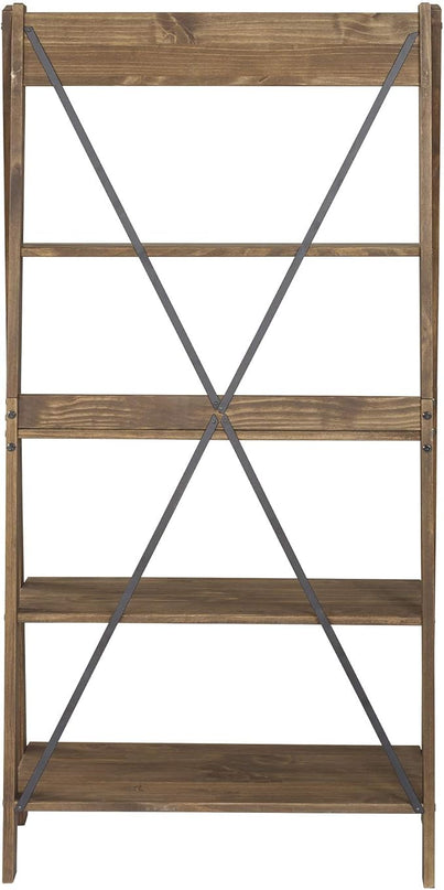 Walker Edison X Back Modern Farmhouse Wood Bookcase Bookshelf Home Office Living Room Storage, 4 Shelves, Brown - LeafyLoom
