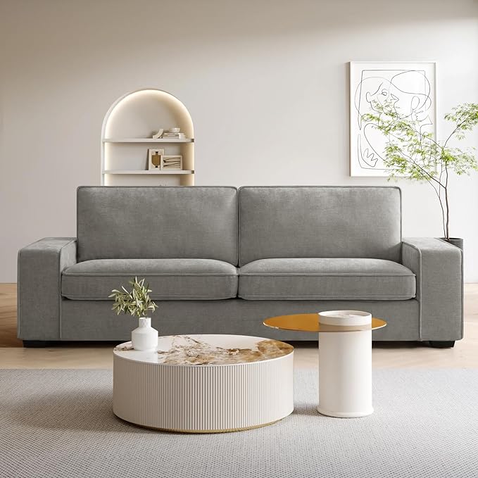 COHOME 88" Loveseat Sofa with Deep Seat, Modern Chenille Love Seat Couch for Living Room with Removable Covers, Upholstered 2-Seater Small Couch for Bedroom, Apartment，Grey - LeafyLoom