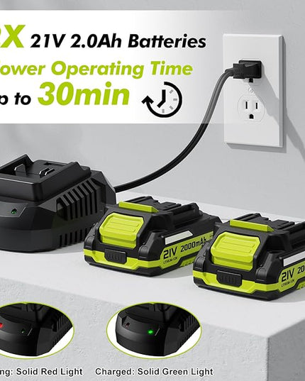 Leaf Blower Cordless - 21V Electric Cordless Leaf Blower with 2 Batteries and Charger, 2 Speed Mode, 2.0Ah Lightweight Battery Powered Leaf Blowers for Lawn Care, Patio, Blowing Leaves - LeafyLoom