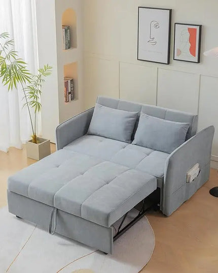3-in-1 Multi-Functional Convertible Sofa, Chenille Sleeper Couch Pull-Out Bed, Loveseat Chaise Lounge with Adjustable Armrest and Reclining Backrest for Living Room, Small Space, Gray 53.5" - LeafyLoom