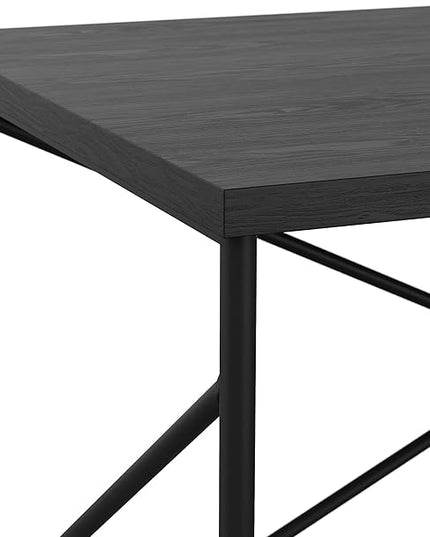 Martha Stewart Maddox Home Office Parsons Desk in Black Wood Grain with Oil Rubbed Bronze Metal X-Frame - LeafyLoom