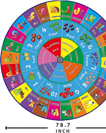 ABC Rug, ABC Play Mat for Kids Playroom, Round Alphabet Floor Mat,Classroom Elementary Preschool Rugs wtih ABC, Numbers, Animals - 78.7inch - LeafyLoom