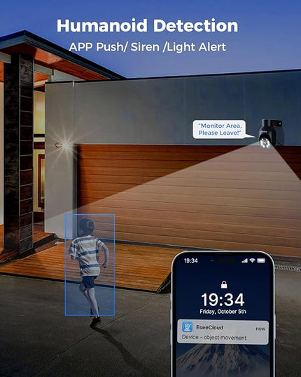 Hiseeu Security Camera Wireless Outdoor, 5MP Color Night Vision WiFi Surveillance Camera Pan/Tilt with Motion Detection/Siren/Light Alarm, 2-Way Audio, IP66 Weatherproof, Work with Echo Show Black Hiseeu