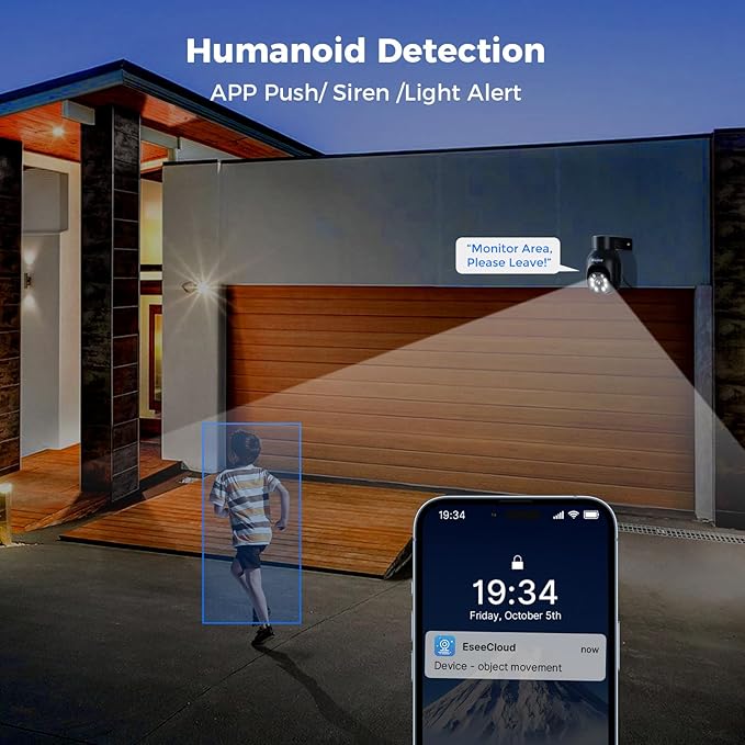 Hiseeu Security Camera Wireless Outdoor, 5MP Color Night Vision WiFi Surveillance Camera Pan/Tilt with Motion Detection/Siren/Light Alarm, 2-Way Audio, IP66 Weatherproof, Work with Echo Show Black Hiseeu