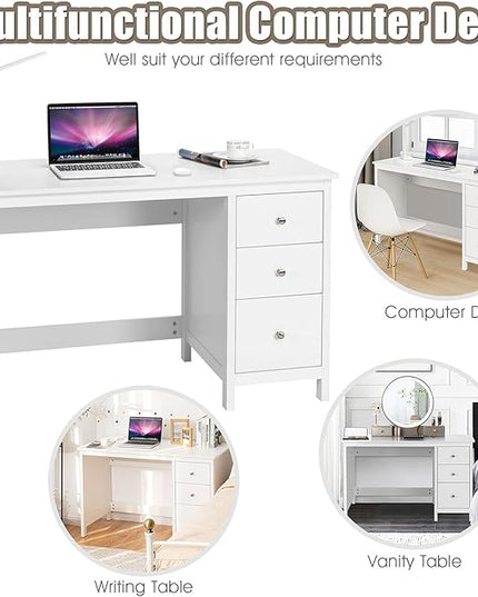 3-Drawer Computer Desk, White - LeafyLoom