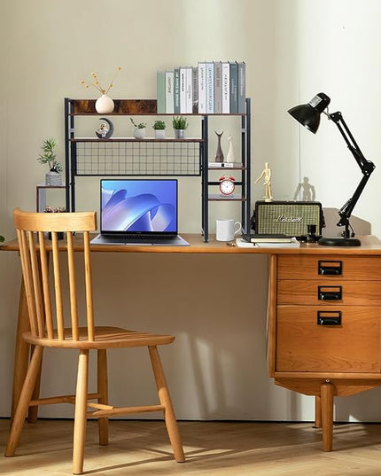 Computer Desktop Bookshelf Countertop Hutch Display Shelf Desktop Hutch Storage Organizer 2-Tier Multipurpose Wood Bookcase for Computer Desk for Home Office Study Room Bedroom - LeafyLoom