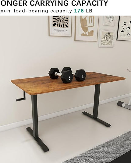 Whole Piece DeskTop Manual Standing Desk Adjustable Height- Crank Stand Up Desk, Sit Stand Desk with Frame Computer Desk 48 x 24 Inch - LeafyLoom