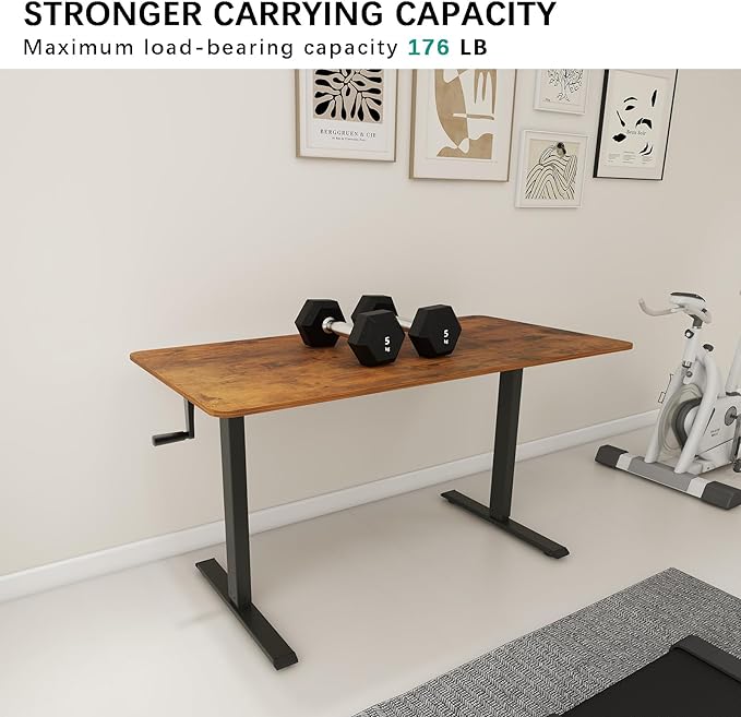 Whole Piece DeskTop Manual Standing Desk Adjustable Height- Crank Stand Up Desk, Sit Stand Desk with Frame Computer Desk - LeafyLoom