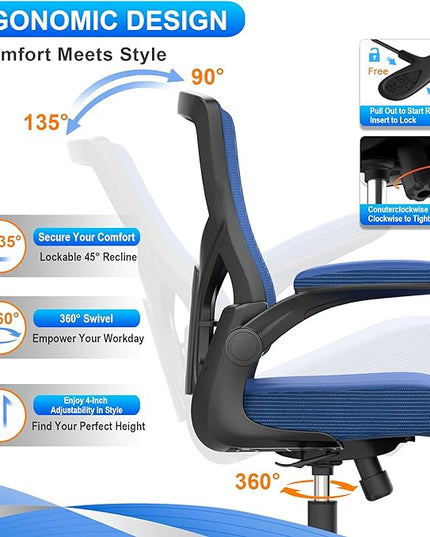 Office Chair, High Back Desk Chair Adjustable Height and Ergonomic Design Home Office Computer Chair Executive Lumbar Support Padded Flip-up Armrest Swivel Task Chair - LeafyLoom