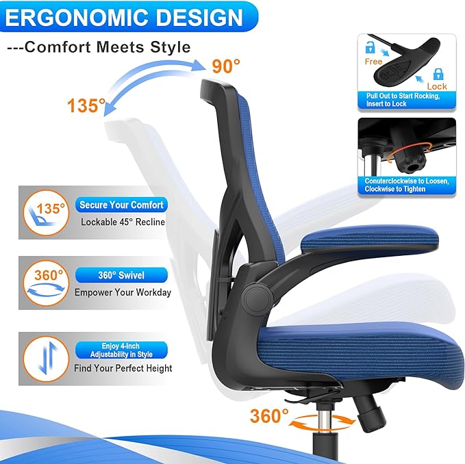 Office Chair, High Back Desk Chair Adjustable Height and Ergonomic Design Home Office Computer Chair Executive Lumbar Support Padded Flip-up Armrest Swivel Task Chair - LeafyLoom