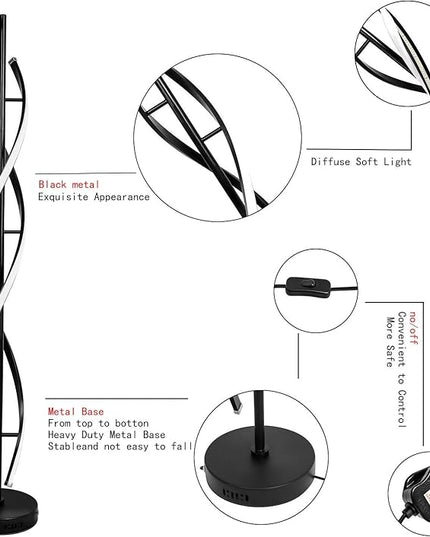 Modern Floor lamp 53 in,LCiWZ 35W Night Light Dimming Standing Lamp,Corner Spiral Floor Lamp with Remote Control,Eye-Caring Reading Light Very Suitable Black. - LeafyLoom