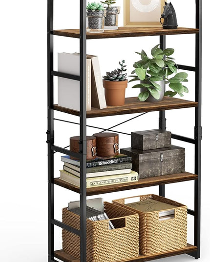 Pipishell Bookshelf, 4-Tier Bookcase, Storage Bookshelves, Tall Bookcase Shelf Storage Organizer, Book Shelf with Steel Frame, Vintage Standing Shelf for Home Office, Living Room, Bedroom, Kitchen - LeafyLoom