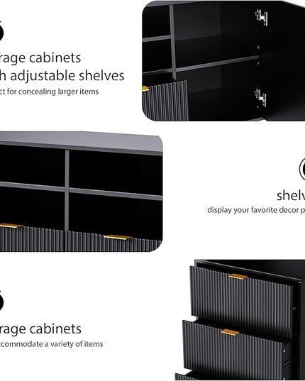 Entertainment Wall Unit with Bridge, Stand Media Console Table for TVs Up to 70" with 13 Shelves,8 Drawers and 2 Cabinets for Living Room, 112.5 Inch, Black - LeafyLoom