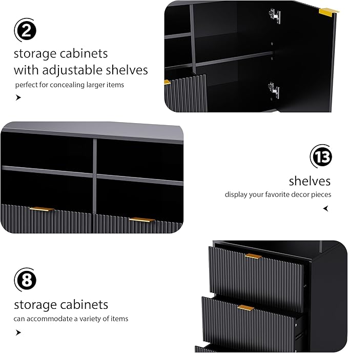 Entertainment Wall Unit with Bridge, Stand Media Console Table for TVs Up to 70" with 13 Shelves,8 Drawers and 2 Cabinets for Living Room, 112.5 Inch, Black - LeafyLoom