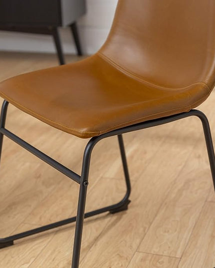 Walker Edison Douglas Urban Industrial Faux Leather Armless Dining Chairs, Set of 2, Whiskey Brown & Douglas Urban Industrial Faux Leather Armless Lounge Kitchen Bar Chairs, Set of 2, Whiskey Brown - LeafyLoom