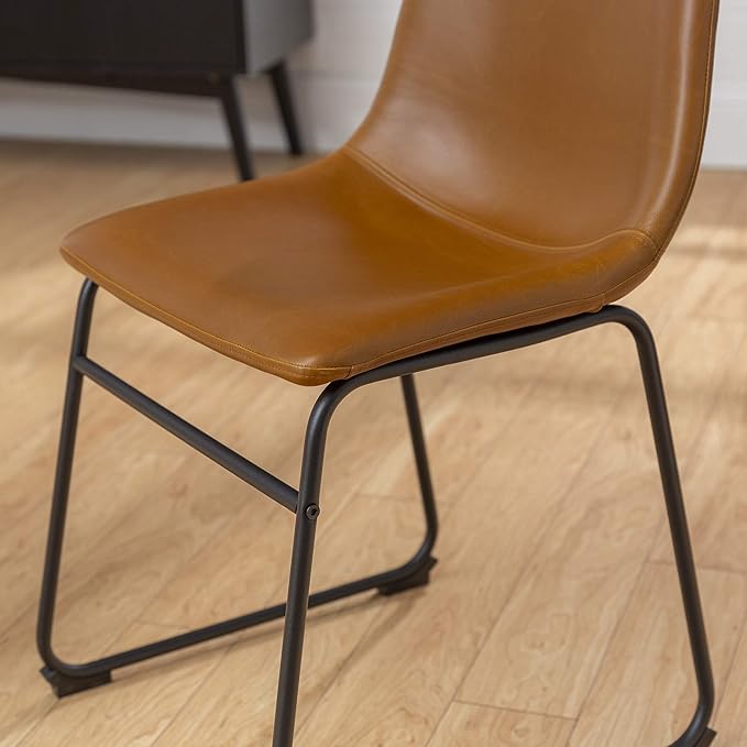 Walker Edison Douglas Urban Industrial Faux Leather Armless Dining Chairs, Set of 2, Whiskey Brown - LeafyLoom