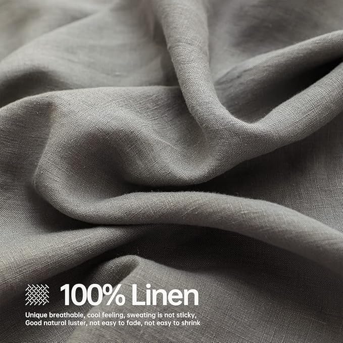 Simple&Opulence 100% Linen Sheet Set Solid Color-4 Pcs Washed French Linen Bed Sheets(1 Flat Sheet,1 Fitted Sheet,2 Pillowcases)-Breathable Bedding Set (Grey, King) - LeafyLoom