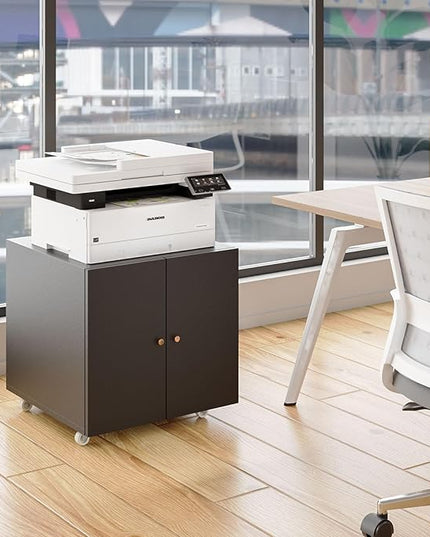 Mobile Mobile Printer Stand with Storage, Lateral Filing Cabinet with Adjustable Shelf, Under Desk Black Small Rolling Printer Table Work Cart with Wheels Organizer Spaces for Office - LeafyLoom