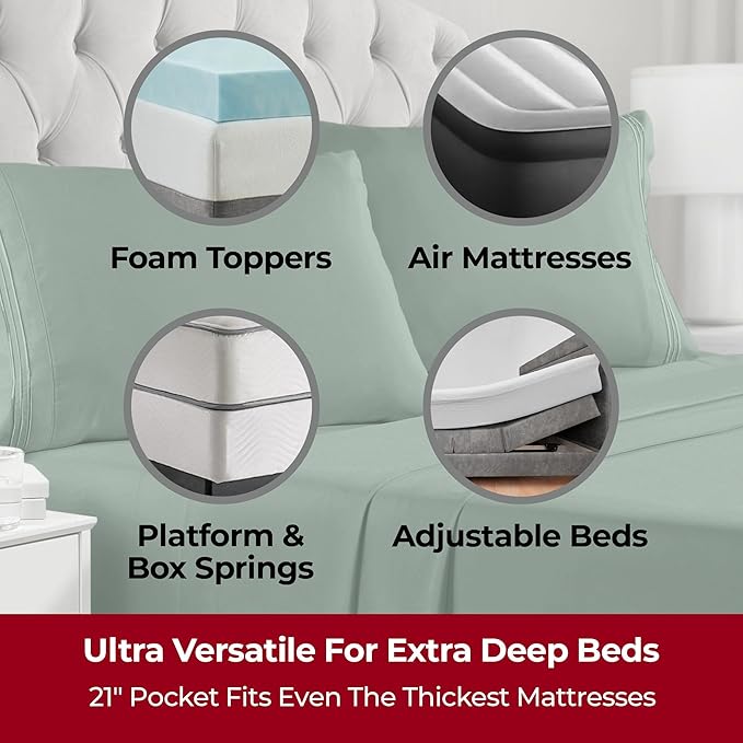 Mellanni Extra Deep Twin Sheets - 3 PC Iconic Collection Bedding Sheets & Pillowcases - Hotel Luxury, Ultra Soft, Cooling Bed Sheets - Extra Deep Pocket up to 21 inch (Twin, Emerald Green) - LeafyLoom