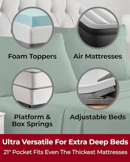 Mellanni Extra Deep Split King Sheets - 5 PC Iconic Collection Bedding Sheets & Pillowcases - Hotel Luxury, Ultra Soft, Cooling Bed Sheets - Extra Deep Pocket up to 21 inch (Split King, Emerald Green) - LeafyLoom