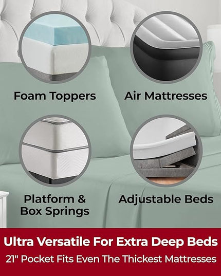 Mellanni Extra Deep King Sheets - 4 PC Iconic Collection Bedding Sheets & Pillowcases - Hotel Luxury, Ultra Soft, Cooling Bed Sheets - Extra Deep Pocket up to 21 inch (King, Emerald Green) - LeafyLoom