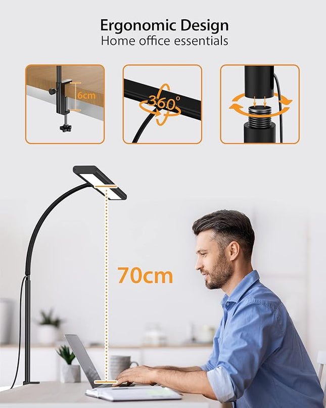 Desk Lamp for Office Home, [3 Color & 10 Brightness] 160 LED Dimmable Reading Lamp with Clamp, Eye-Caring Clip on Desk Light Working for Video Conference Workbench Drafting Crafting Drawing Puzzling - LeafyLoom