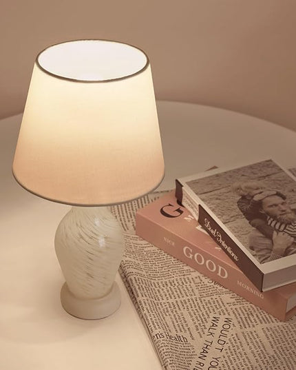 Modern Table Lamp-Small Bedside Nightstand Lamp with Wine Bottle Shape Glass Body, Desk Lamp for Reading, 3000K Bulb Included, 14", White - LeafyLoom