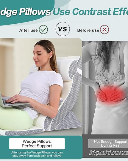 6Pcs Wedge Pillow for Sleeping, Orthopedic Bed Wedge Pillows for After Surgery, Foam Triangle Sit Up Pillow Wedge for Back, Neck, Shoulder Support, Leg Elevation, Acid Reflux Charcoal Grey - LeafyLoom