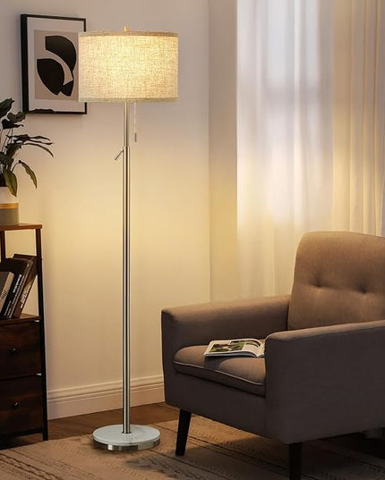 Marble Floor Lamp, Adjustable Height Standing Lamp with Marble Base Tall Lamp with Pull Chain Switch Floor Lamps for Living Room, Bedroom & Office Bulbs Not Included(Silver) - LeafyLoom